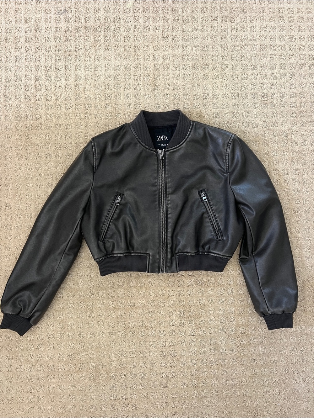 Zara Black Cropped Bomber Jacket
